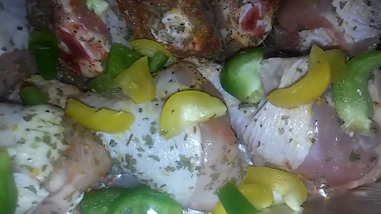 Starting dinner with all the ingredients, Baked chicken with bell