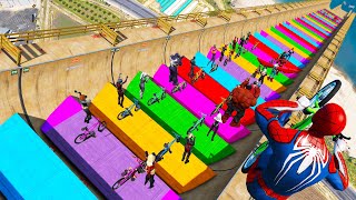 Bike Drag racing Ramps Mount Chiliad GTA V challenge mod Spiderman Team vs Green Goblin Team