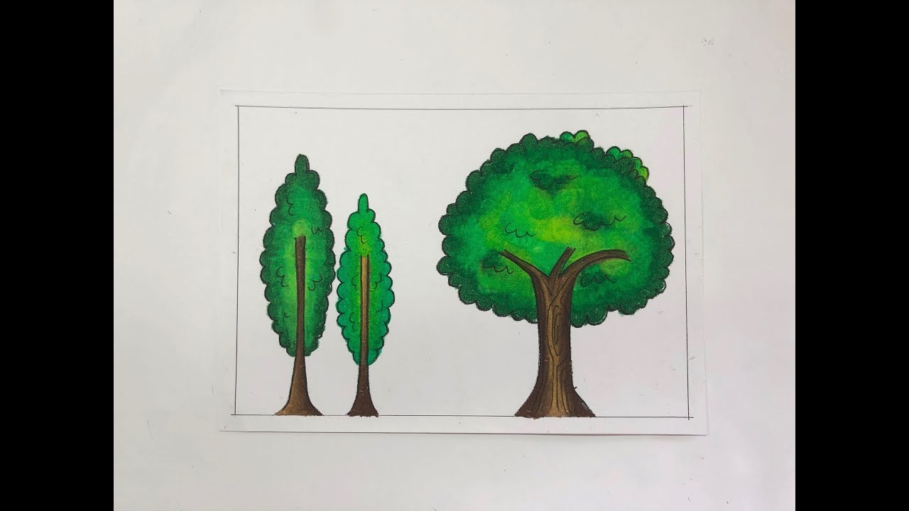 Menggambar dan Mewarnai Pohon dengan crayon Oil Pastel ...