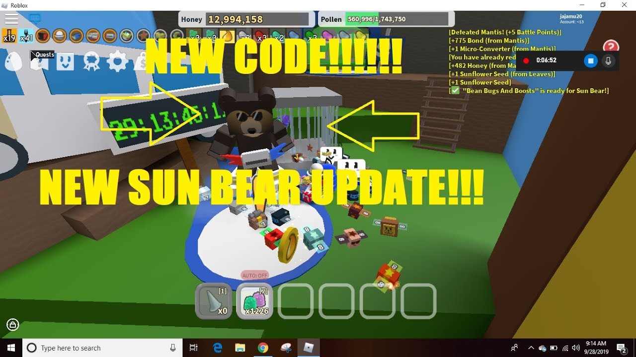 Bee Swarm Simulator Sun Bear Update New Code - roblox bee swarm simulator all sun bear quests