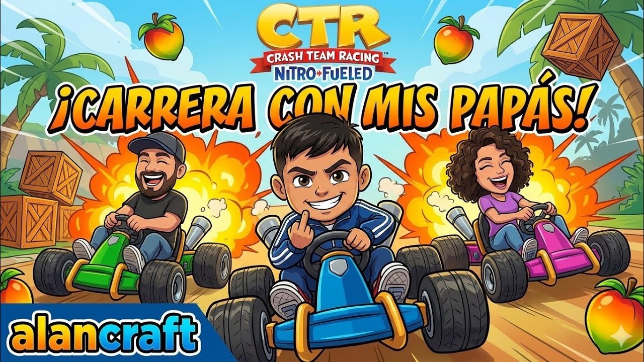 Jugando Crash Bandicoot carreras contra mis papas