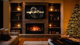 Quiet New Year's Eve at Home: Fireplace, Fireworks, & Cozy Ambience 🥂🍾 Screensaver Wallpaper TV Art screenshot 3