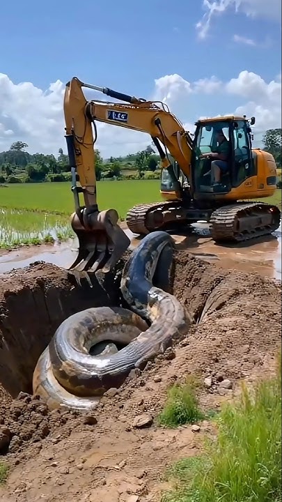 python snake disturbs excavator while digging #youtubeshorts - YouTube