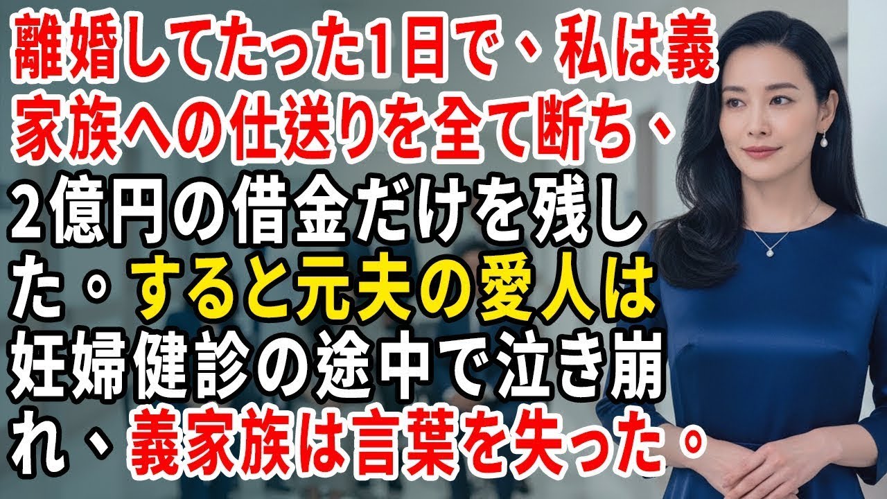 離婚してたった1日で、私は義家族への仕送りを全て断ち、2億円の借金だけを残した。すると元夫の愛人は妊婦健診の途中で泣き崩れ、義家族は言葉を失った。