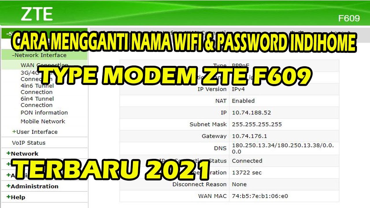 CARA MENGGANTI SSID (NAMA WIFI) DAN PASSWORD WIFI INDIHOME TYPE MODEM ZTE F609 - TERBARU 2020 ...