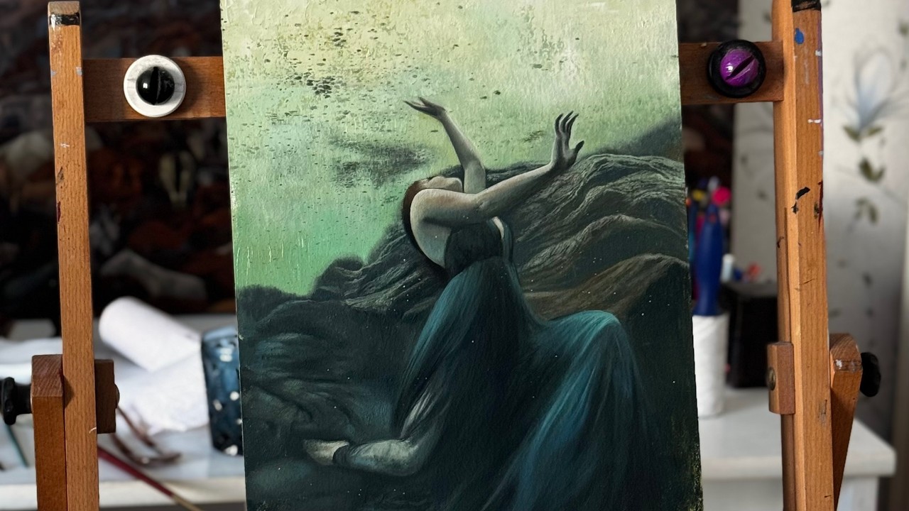 Oil painting in process. Woman  underwater. Realistic oil painting painting sketch  #art  #artist