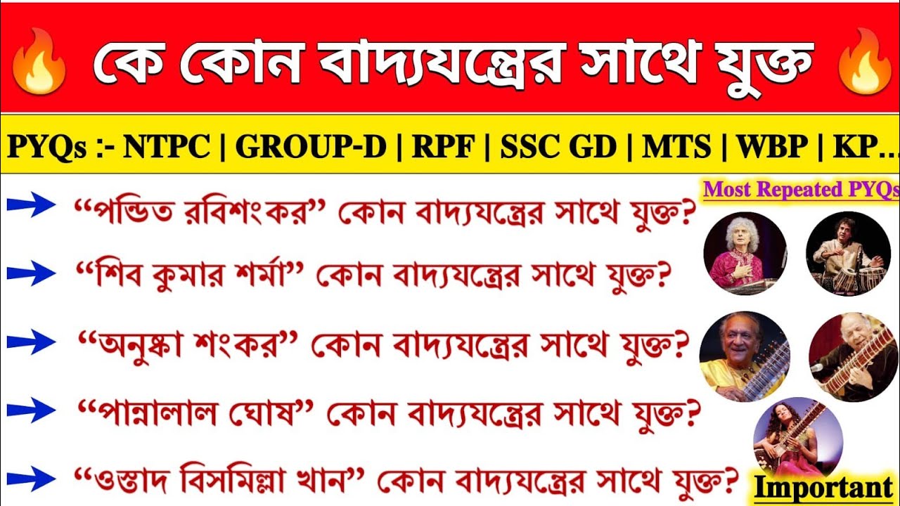 কে কোন বাদ্যযন্ত্রের সাথে যুক্ত 2025 | Musicians & Their Instruments | Famous Musician & Instrument