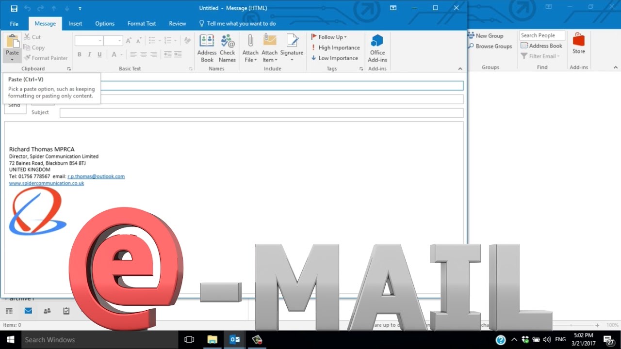 Microsoft Outlook 2016 Create A Signature Youtube