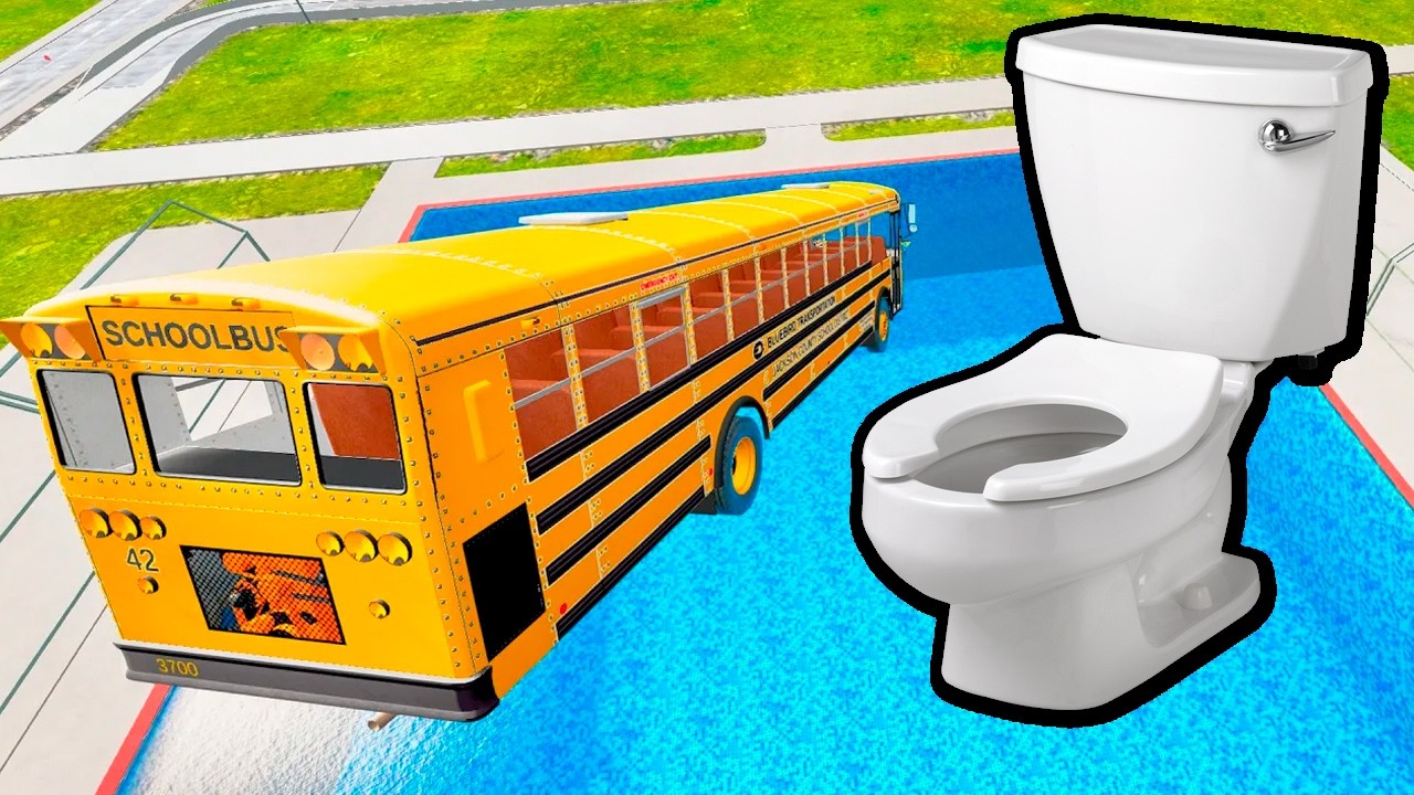 School Bus Down In Swimming Pools – Epic BeamNG Drive Bus Crash Test in ...