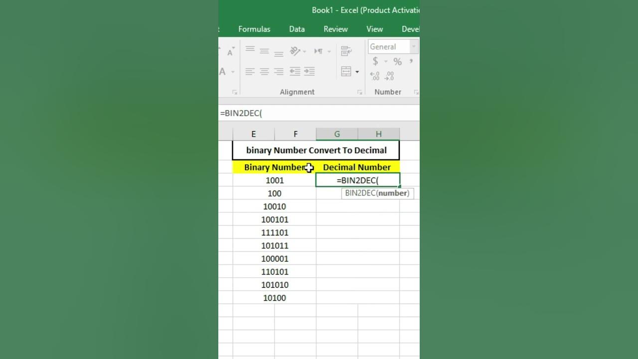 Bin2dec Function in excel ||Binary Convert to decimal Number in excel # ...