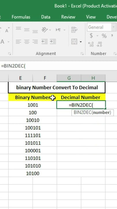 Bin2dec Function in excel ||Binary Convert to decimal Number in excel # ...