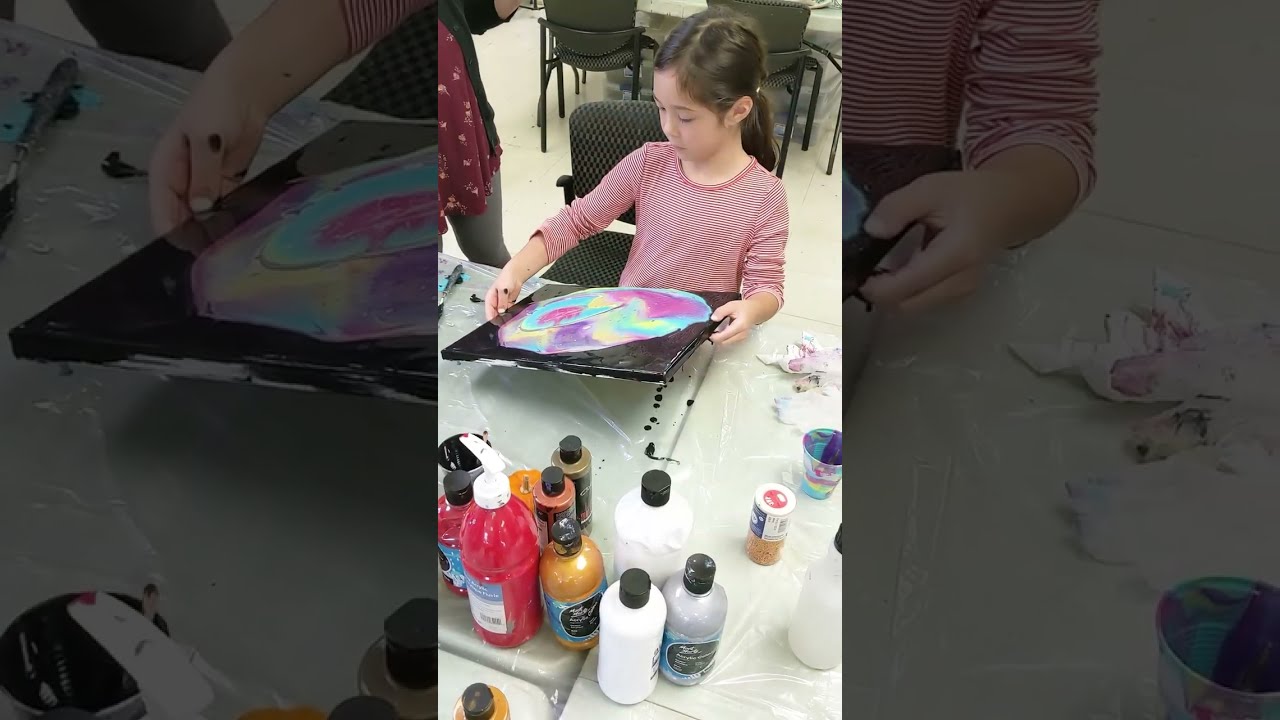 KIDS having fun at the Acrylic Pouring Workshop in Doylestown, PA