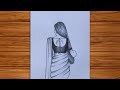 Beautiful Saree Girl Drawing Easy Step by Step