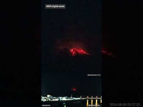 桜島 爆発的噴火(夜間) 噴煙3000メートル 2024年8月6日