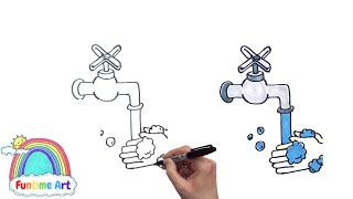HOW TO DRAW AND COLOUR IN HANDWASHING #stepbystep #drawing #tutorial #howto | Funtime Art