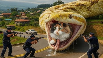 Brave Rescue Team Saves Homeless Cat from Giant Snake Attack🐍 🆘