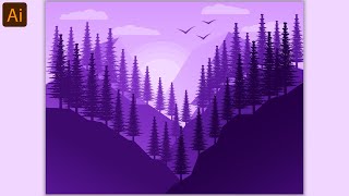 [LANDSCAPE ILLUSTRATOR] Flat landscape illustration Tutorial for Beginners.