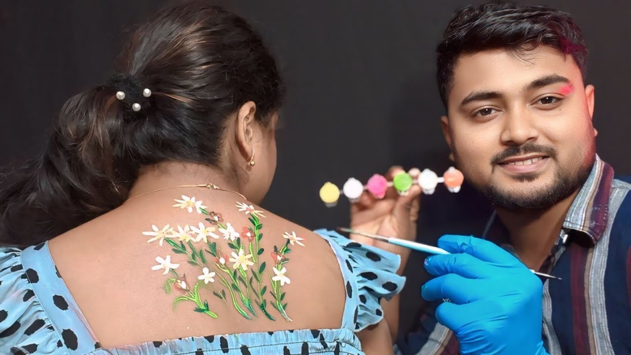 ASMR | Doing My Wife Relaxing Back Painting |🎨😍