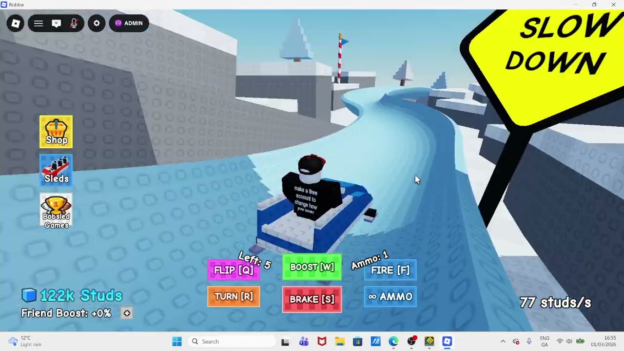 Playing Bobsled Ride Down A Mountainside In Roblox