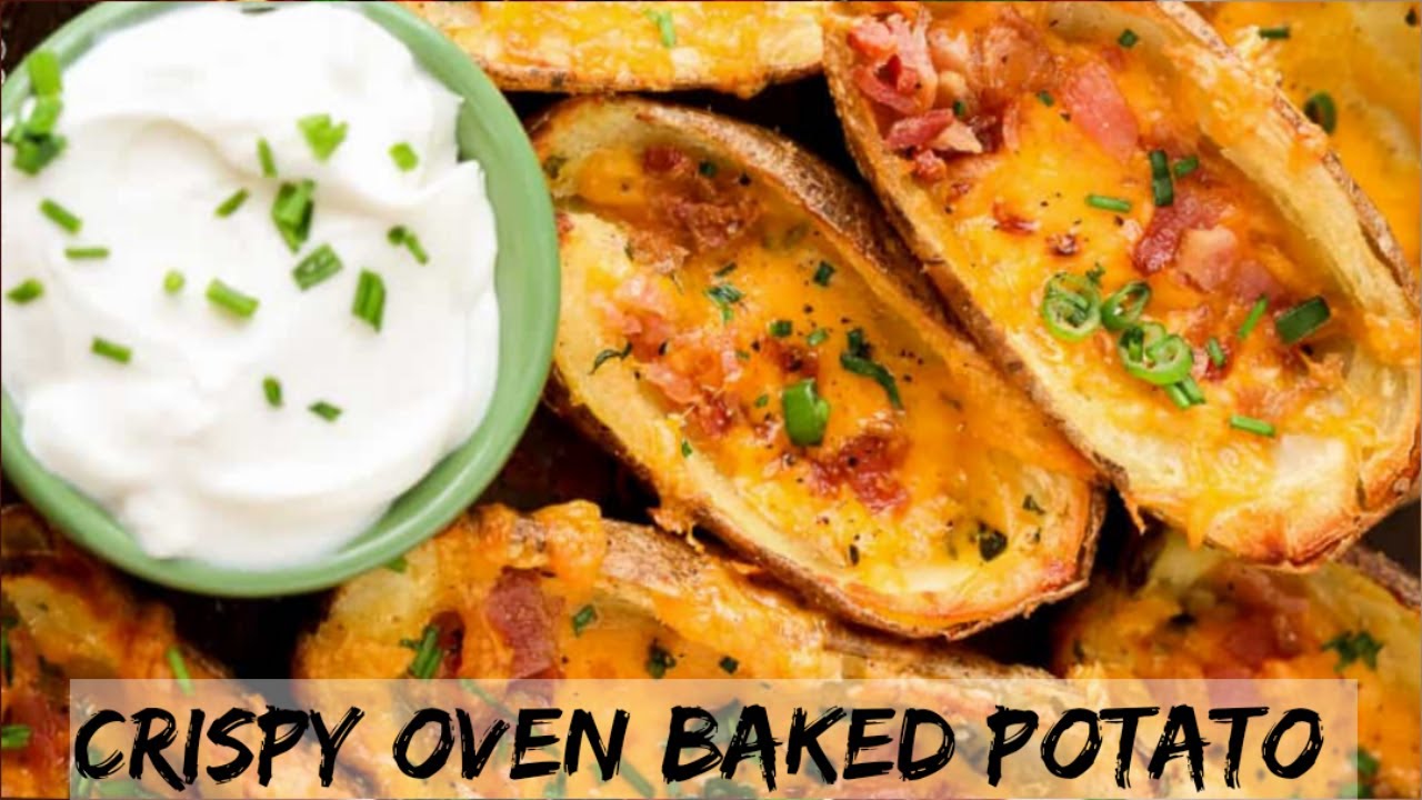 Homemade Crispy Oven Baked Potato Skins cheese potato in oven