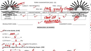CLASS-3RD/ MATHEMATICS/ HALF YEARLY EXAM /SAMPLE PAPER/QUESTION PAPER /SOLUTION