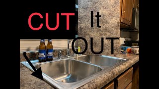 Kitchen Laminate Counter Cutting & Sink Hole | No Clamp Sink InStall Trick 