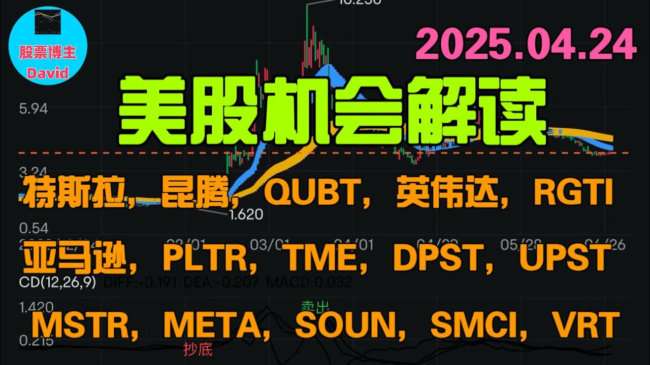 4月24日，美股机会解读，特斯拉，昆腾，QUBT，英伟达，RGTI，亚马逊，PLTR，TME，DPST，UPST，MSTR，META，SOUN，SMCI，VRT，奈飞❤️➡️  #美股推荐2025