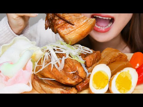 【咀嚼音/ASMR】とろっとろ‼︎豚の角煮 を作って食べる音【字幕付】