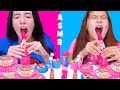 ASMR PINK AND BLUE CANDY PARTY (TWIST AND DRINK, HUBBA BUBBA RACE, SOUR SPRAY)