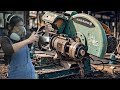 Talented girl renovates the cutting machine at the construction site!