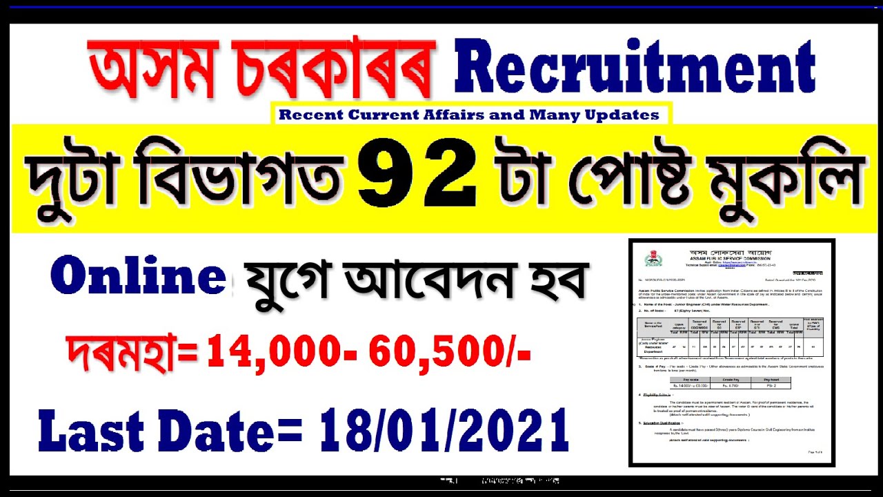 Assam Transport and Water resource Dept Recruitment/ Assam Job/ APSC Vacancy 2021/ Enforcement Inspt