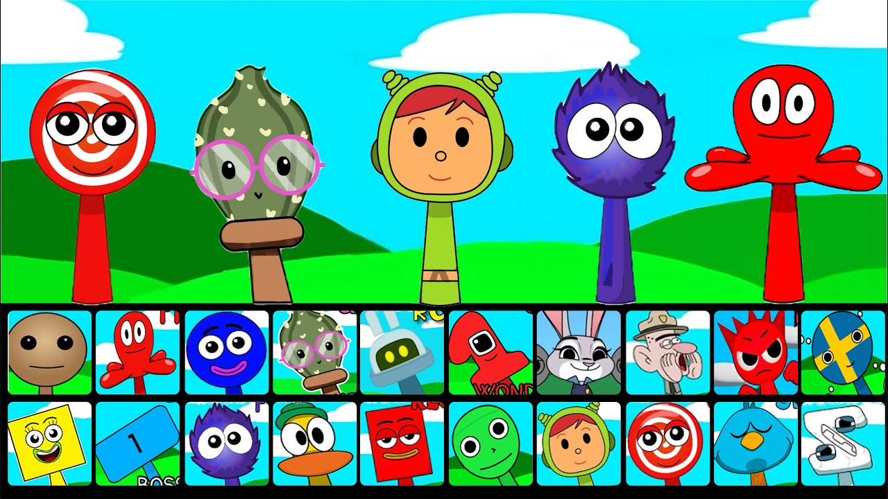 🔥 NEW Sprunki OCs Characters - Nina (from Pocoyo) , Fluffy , Cactuk , Candy , Fred