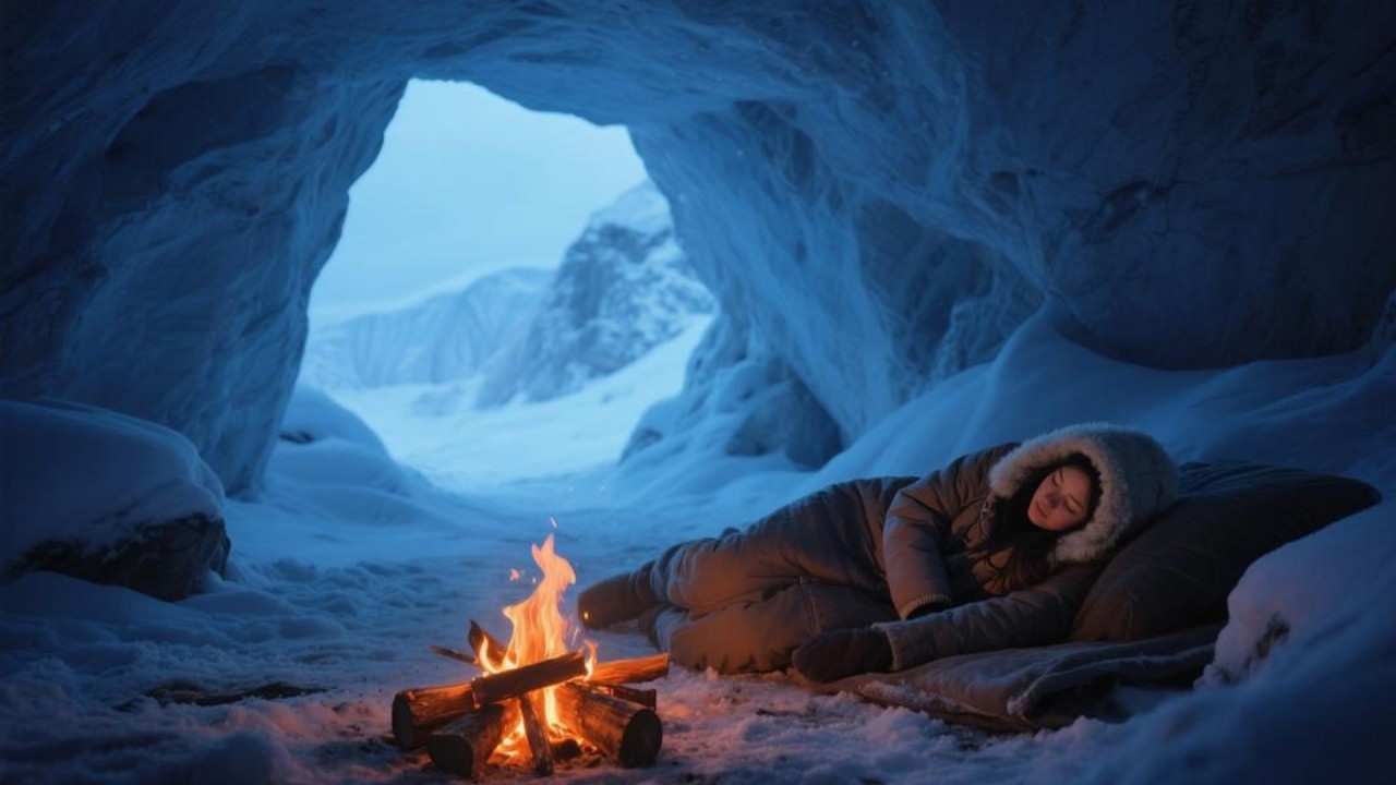 Winter Night Calm Sleep Music Snowy Air and Fireplace