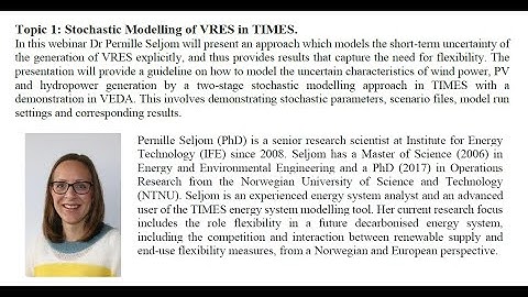 ETSAP webinar 6: Modelling Variable Renewable Generation. March 2021
