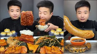 Mukbang Eating | Asmr Mukbang | Chinese food Pork With Rice And Fried vegetables, Sausage