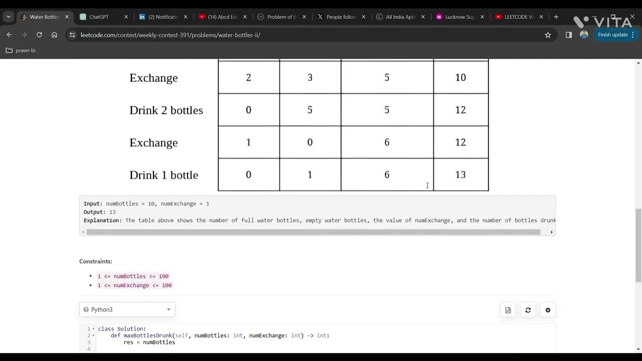 Leetcode Weekly contest 391 || 100235. Water Bottles || Python 3 ...