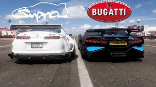 Modded Toyota Supra MK4 vs Bugatti Divo drag race (Forza Horizon 5)