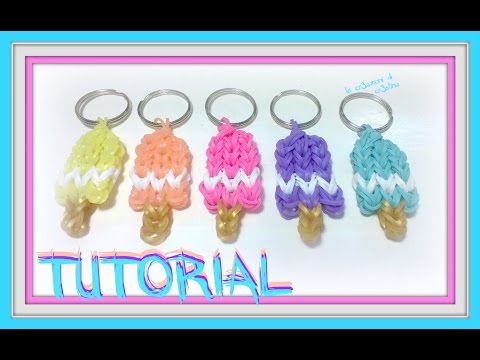 Tutorial Charm Ghiacciolo Fior di Fragola con Elastici RAINBOW LOOM - Ice Cream