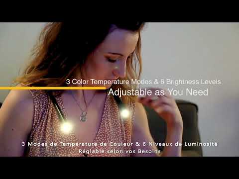 Glocusent Lampe de Lecture de Cou Rechargeable, Lampe pour lecture au Lit, 3 Couleurs, 6 Niveaux de