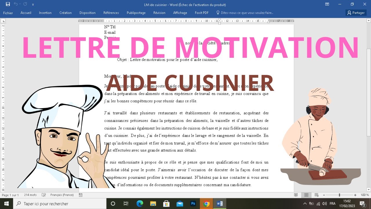 Lettre De Motivation Cuisine Simple Et Courte www.youtube.com