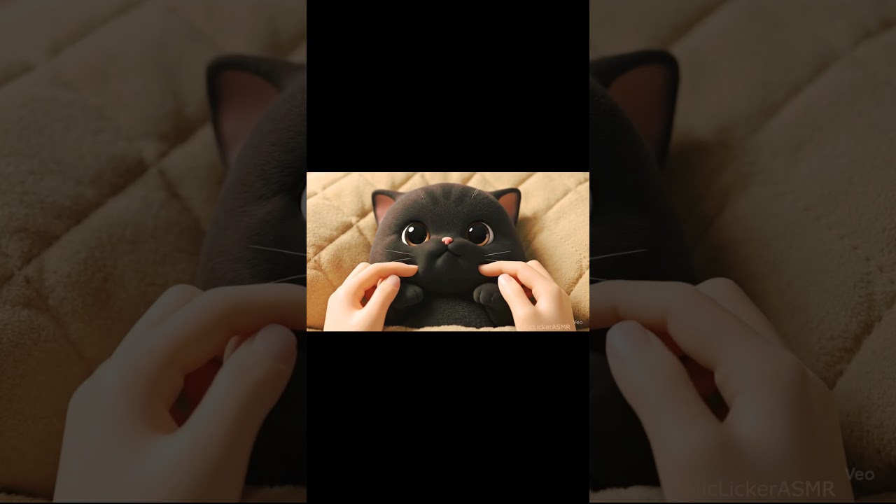 AI ASMR Soft & Cute Black Cat Cheek Squish🐾🐈 | Cozy Cartoon Short 