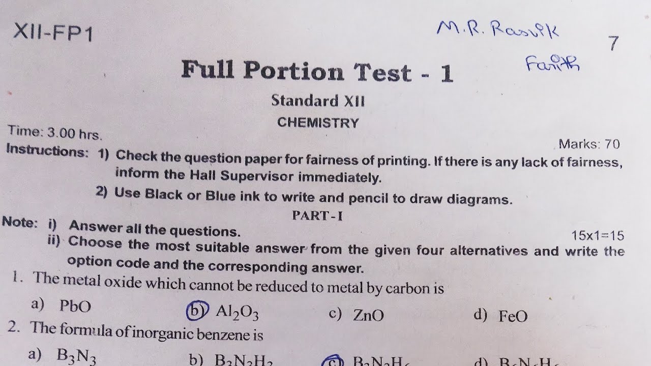 CLASS 12 BROTHERS UNION QUESTION PAPERCHEMISTRYallrounderbyrasvik 