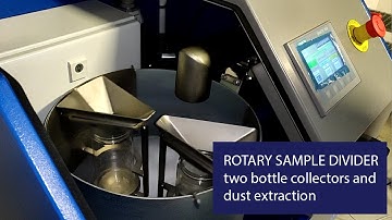 Rotating sample divider with 2 bottle collectors and dust extraction - demonstration