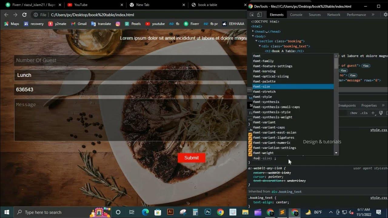 Restaurant Booking form design by html CSS | book a table - YouTube