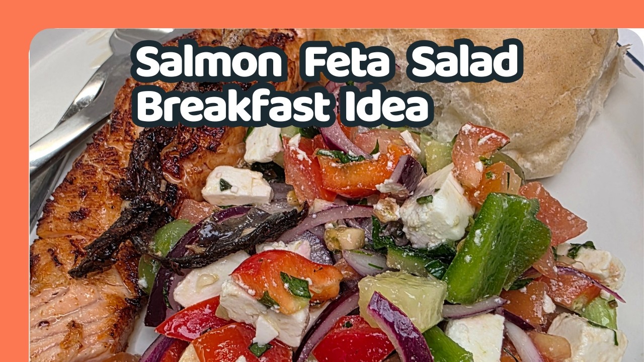 Pan fried Salmon, Feta salad and bread.