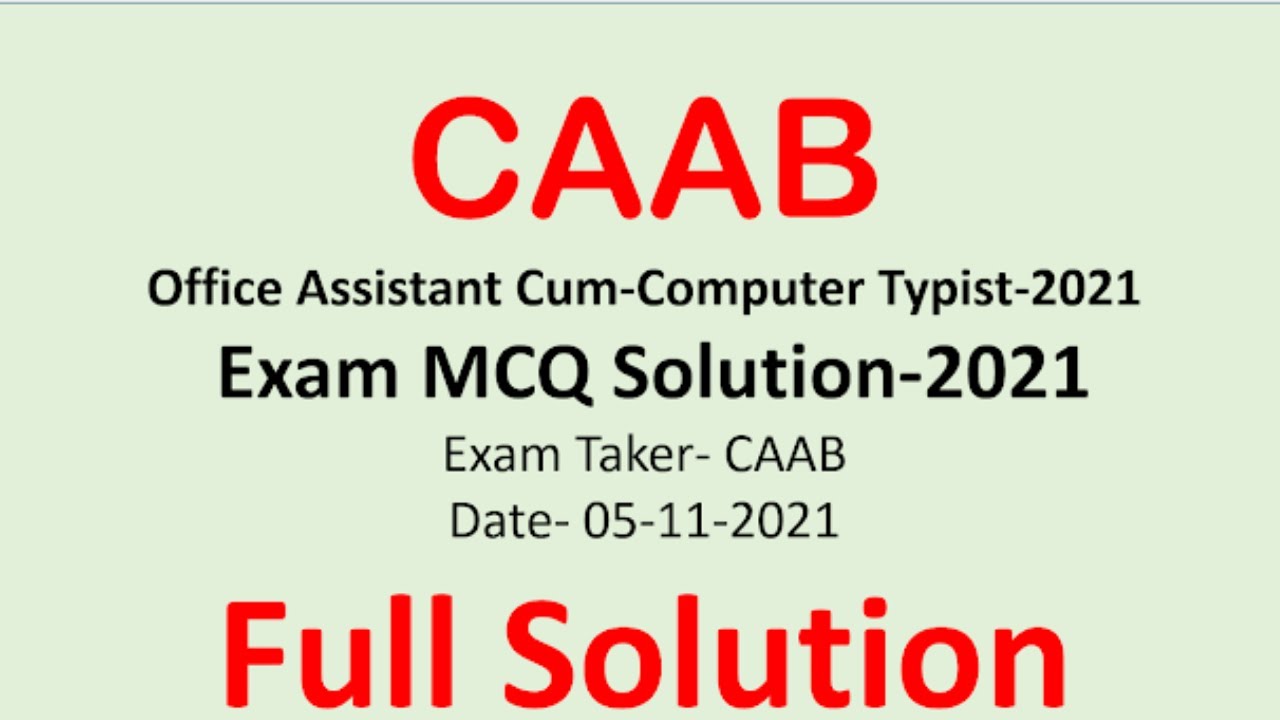 Caab Question CAAB Office Assistant Cum-Computer Typist-2021 MCQ Solution - YouTube