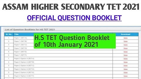 Assam Higher Secondary TET 2021|Official Question Booklet| Higher Secondary Tet 2021 Question Paper|