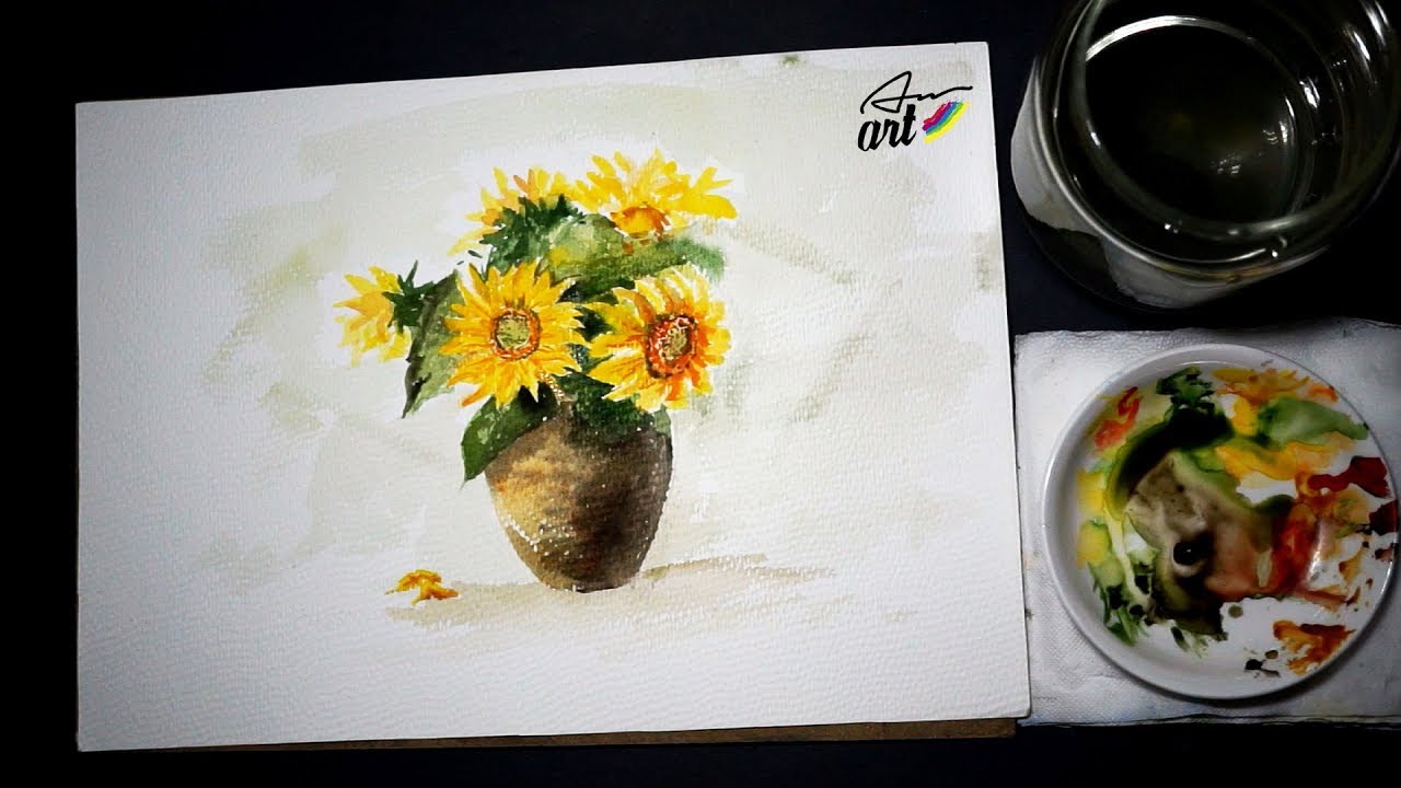 Sunflower Vase In Watercolor Painting - Youtube