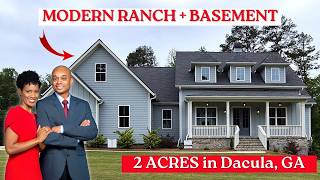 New Homes in Atlanta | Luxury Ranch on 2 Acres + Basement in Dacula