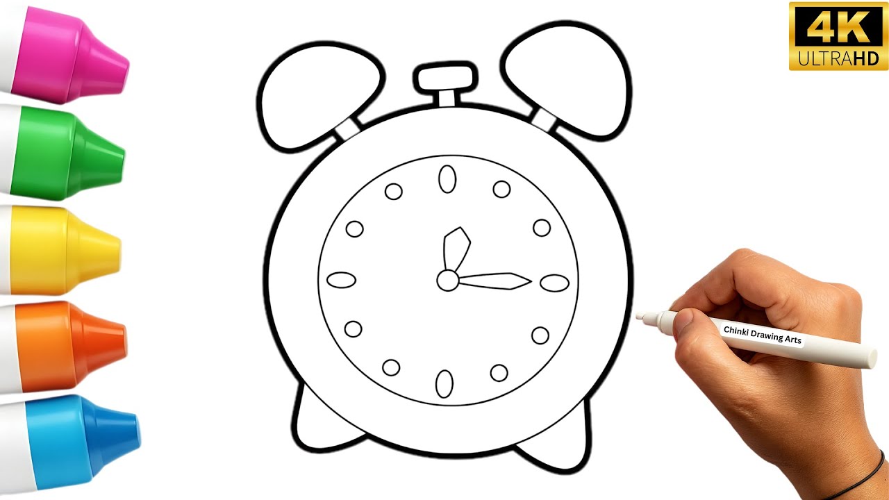 How to Draw an Alarm Clock Step by Step | Easy and Cute Alarm Clock Drawing for Kids with Color